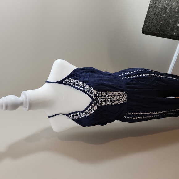 American Rag Size XL Navy Blue White Design Spaghetti Strap Jumpsuit - Picture 2 of 11